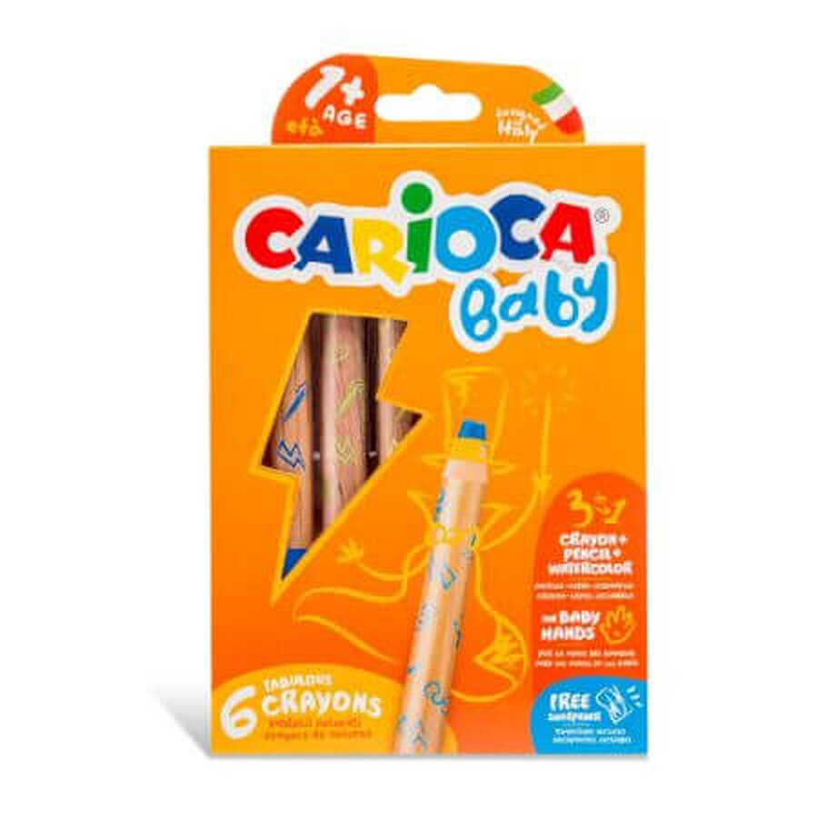 Set 6 creioane colorate 3 in 1 Baby, +1 an, Carioca