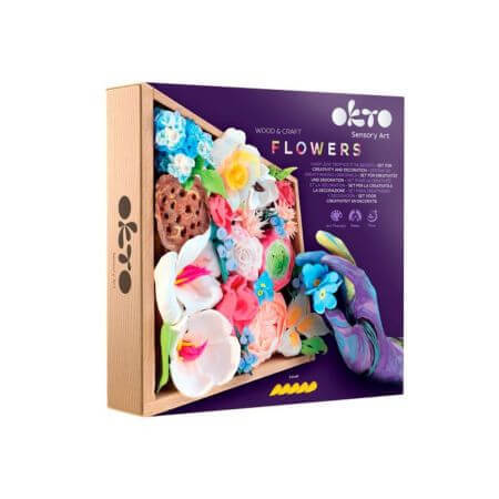 Set de modelaj in rama de lemn Wood & Craft, 21 x 21 cm, +12 ani, Flowers 3, Okto