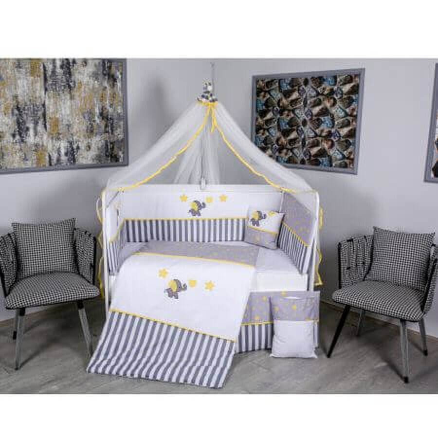 Bettwäscheset für Kinderbett mit Baldachin Elefant, Grau + Gelb, 120 x 60 cm, My Kids