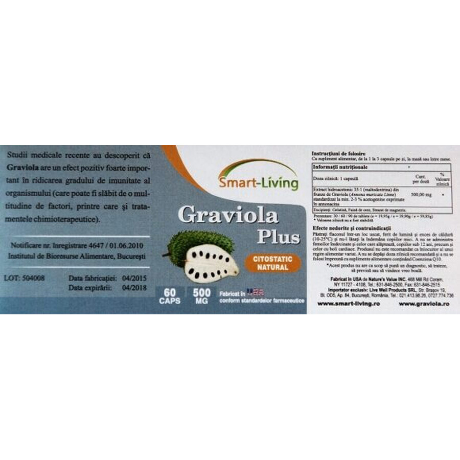 Graviola 500 mg, 60 Kapseln, Smart Living