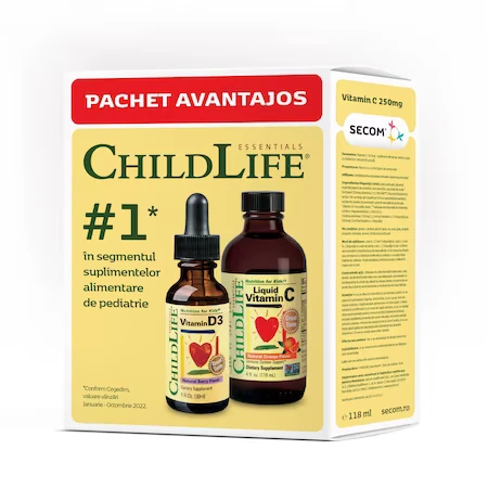 Immunity kit for children Vitamin C ChildLife, 118.5 ml + Vitamin D3 ChildLife, 29.60 ml, Secom