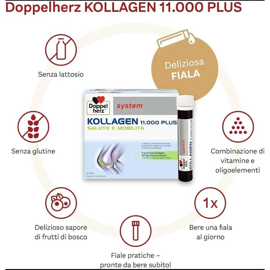 Doppelherz Kollagen 11.000 Plus,  Gesundheit + Beweglichkeit, 10 Trinkfläschchen