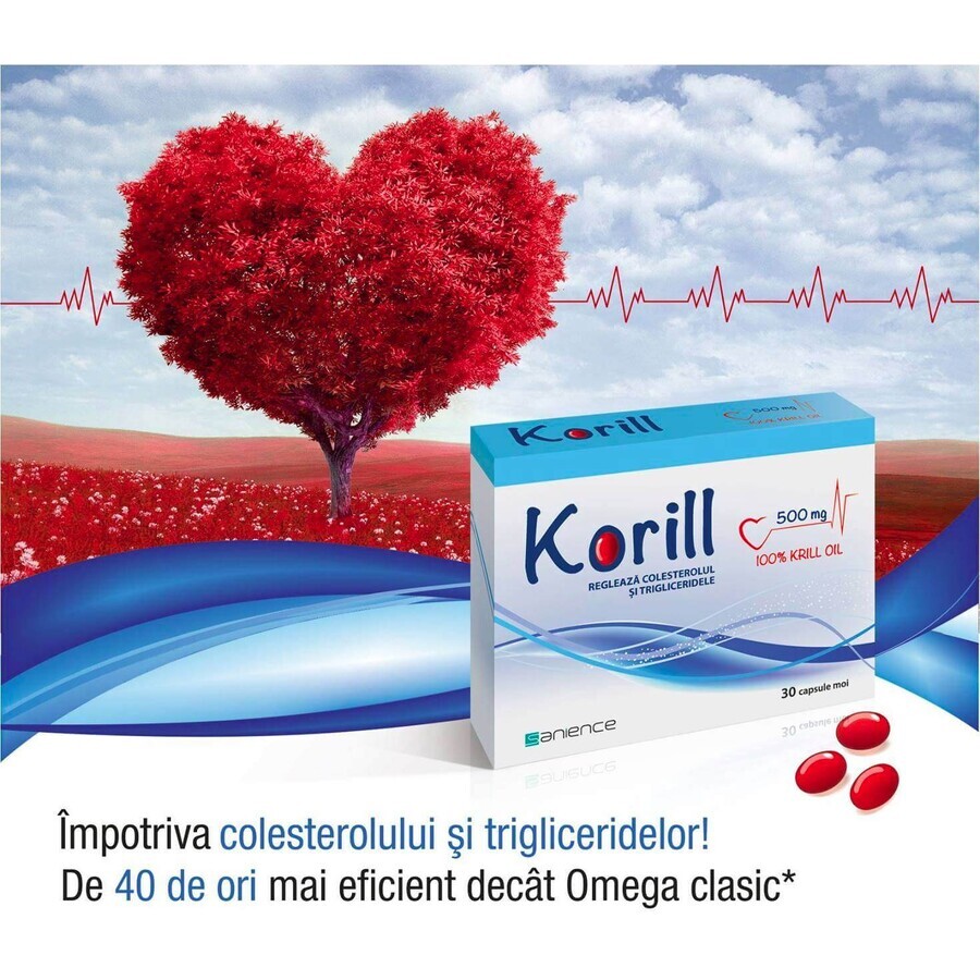 Korill ulei pur de krill 500 mg, 30 capsule, Sanience