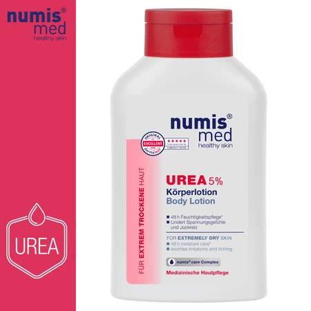 Loción corporal dermatocosmética con urea 5% para pieles secas y muy secas, 300 ml, NumisMed