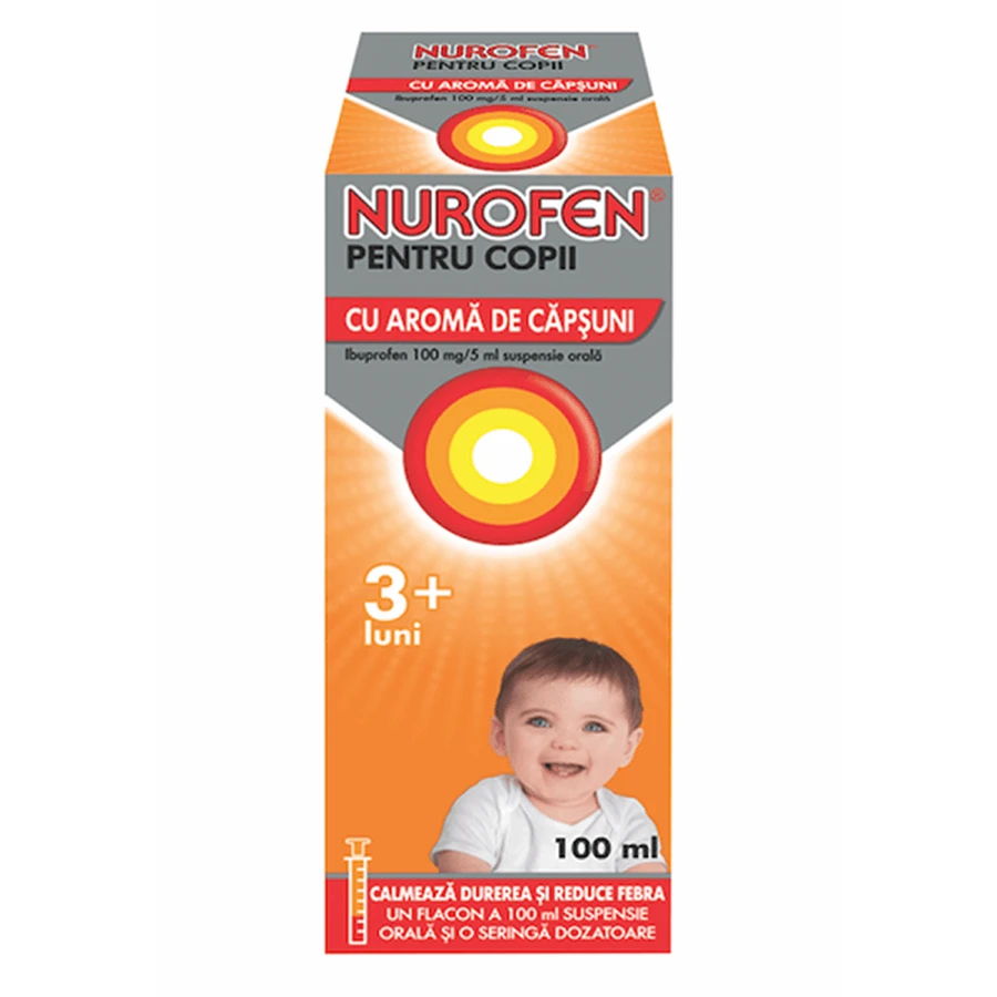 Nurofen 100mg voor kinderen van 3 maanden aardbeiensmaak, 100 ml, Reckitt Benckiser Healthcare