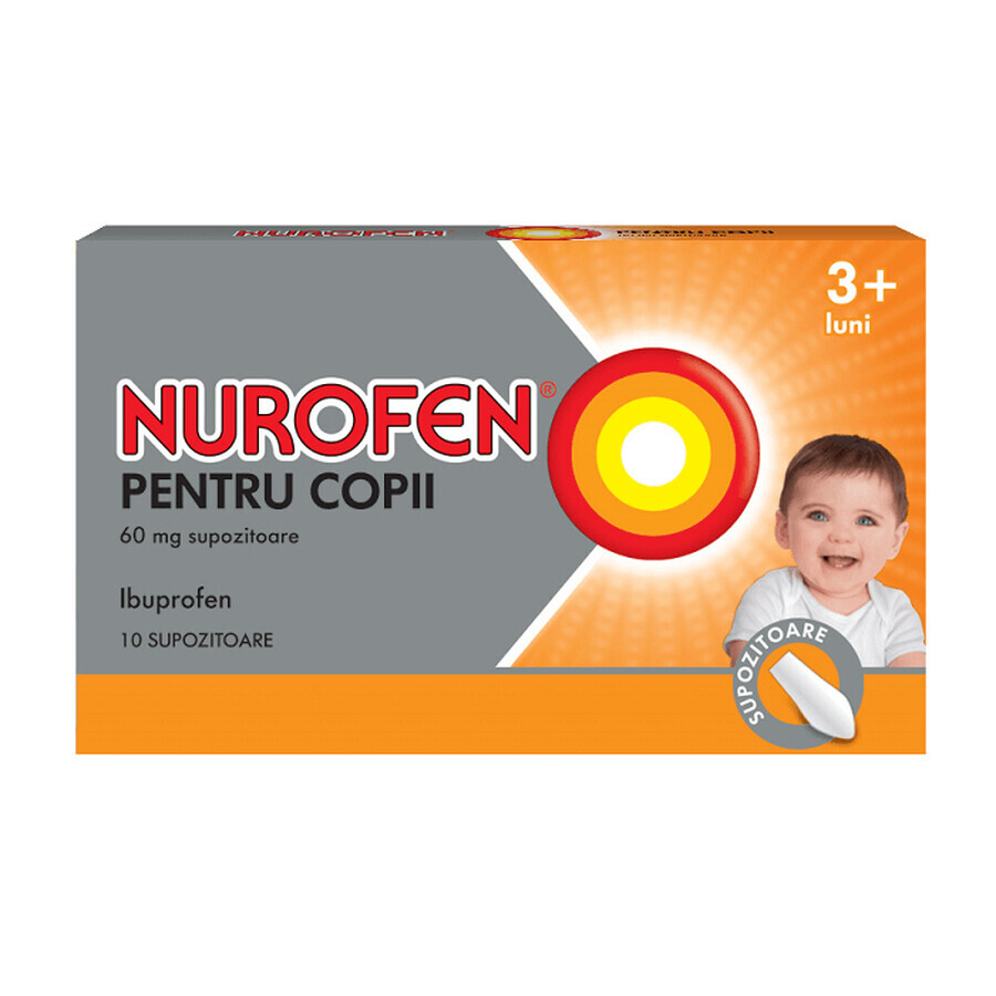 Nurofen for children 3+ months 60 mg, 10 suppositories, Reckitt Benckiser Healthcare