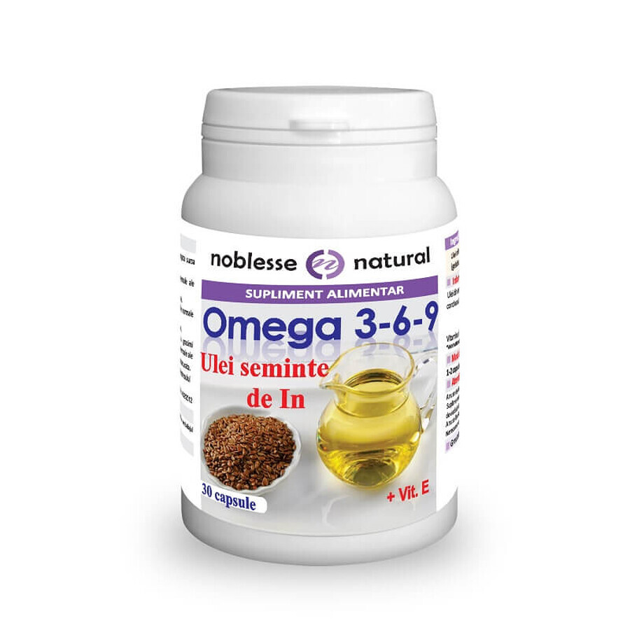 Omega 3-6-9 Ulei din seminte de in 500 mg si Vitamina E, 30 capsule, Noblesse