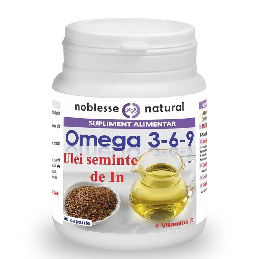 Omega 3-6-9 Leinsamenöl 500 mg und Vitamin E, 90 Kapseln, Noblesse