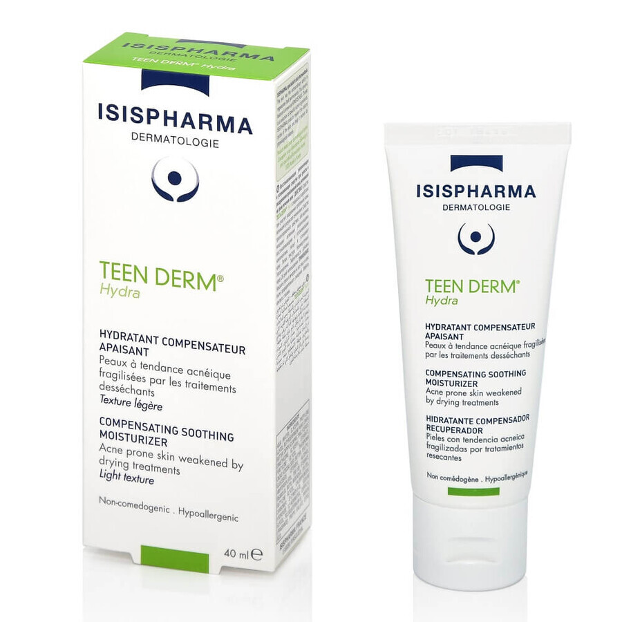 Pachet Crema pentru pielea predispusa la acnee Teen Derm Hydra, 40 ml + Gel de curatare Teen Derm Sensitive, 100 ml, Isispharma