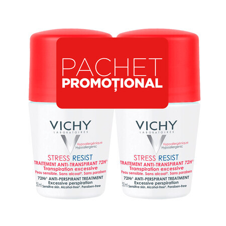 Vichy Stress-Resist 72h Intensives Antitranspirant Roll-On Deodorant, 50 ml + 50 ml
