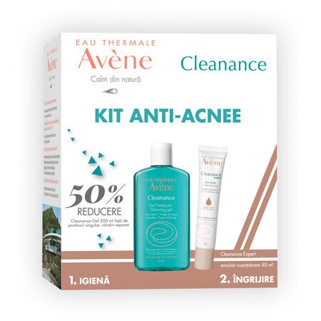 Pachet Gel de curatare pentru ten gras cu tendinta acneica Cleanance, 200 ml + Emulsie nuantatoare pentru ten cu tendinta acneica Cleanance Expert, 40 ml, Avene