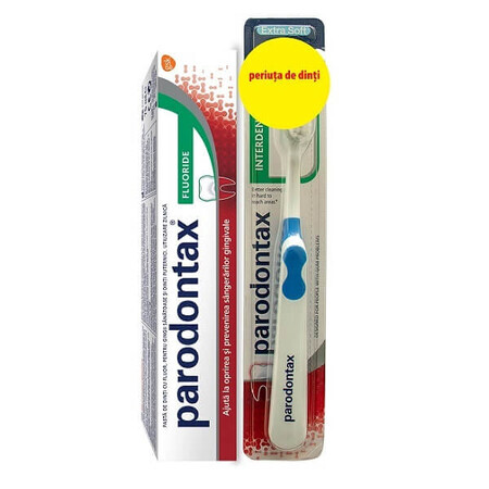 Pachet Pastă de dinți Fluoride Parodontax, 75 ml +  Periuță de dinți Interdental Extra Soft Parodontax, 1 bucata, Gsk