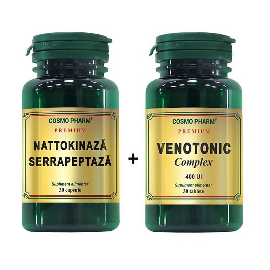 Pachet Premium Nattokinaza Serrapeptază, 30 capsule + Premium Venotonic Complex, 30 tablete, Cosmopharm