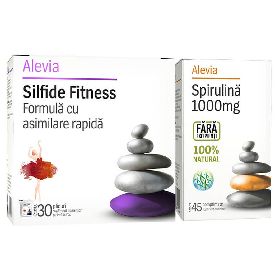 Pachet Silfide fitness, 30 plicuri + Spirulină 1000mg, 45 comprimate, Alevia