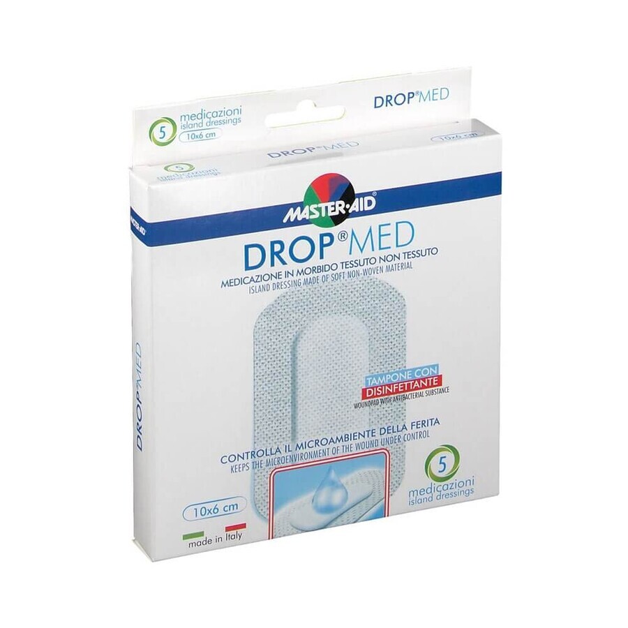 Master-Aid Drop Med - Medicazione in TNT Autoadesiva 10 x 6cm, 5 Medicazioni