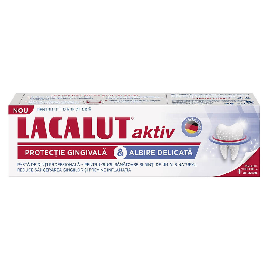 Pastă de dinți Lacalut Aktiv Protecție gingivală și Albire delicată, 75 ml, Theiss Naturwaren