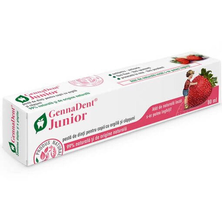 Kinderzahnpasta mit Tonerde und Erdbeere GennaDent Junior, 80 ml, Vivanatura