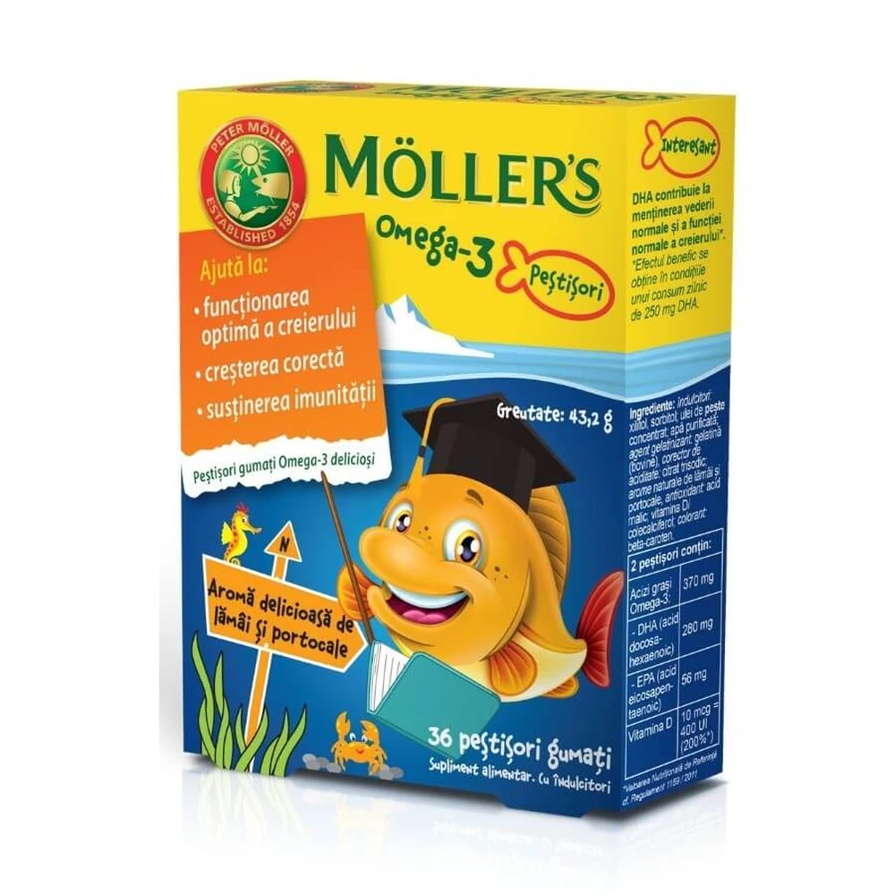 Möller's Omega-3 gummy fish with lemon and orange flavour, 36 jellies