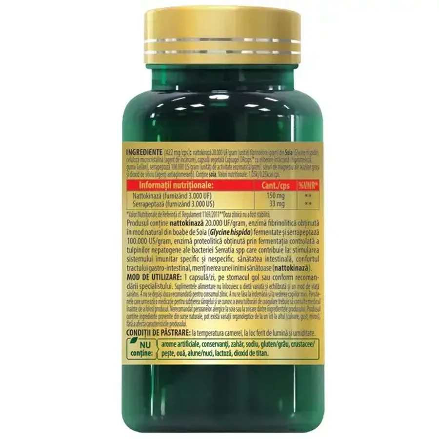 Premium Nattokinase Serrapeptase, 30 plantaardige capsules, Cosmopharm