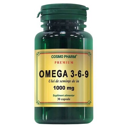 Premium Omega 3-6-9 Leinsamenöl 1000 mg, 30 Kapseln, Cosmopharm