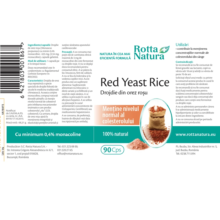 Red Yeast Rice Yeast 635 mg, 90 capsules, Rotta Natura