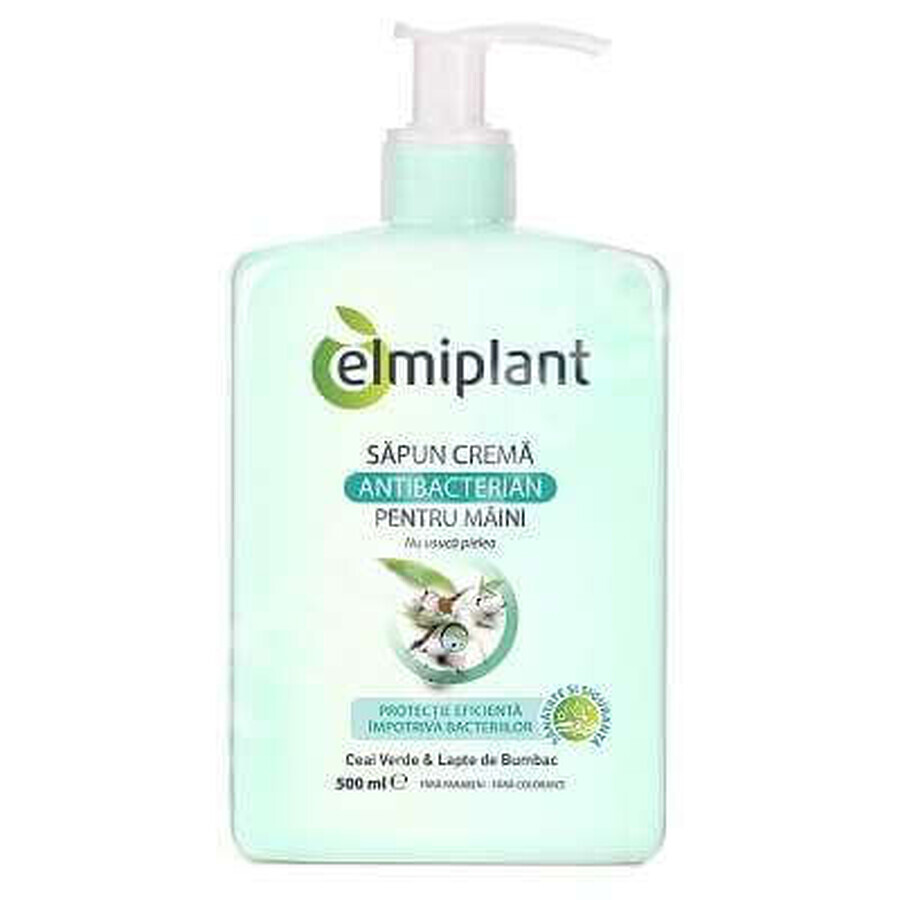 Săpun cremă antibacterian cu ceai verde și bumbac, 500 ml, Elmiplant