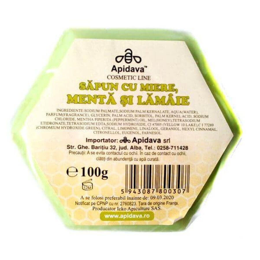 Seife mit Honig, Minze und Zitrone, 100 g, Apidava
