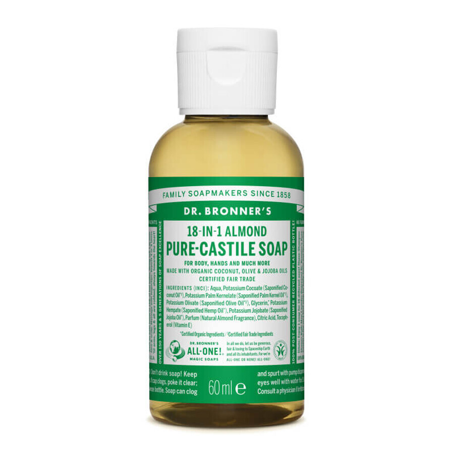 Sapun magic lichid 18in1 cu migdale pentru calatorii, 60 ml, Dr. Bronner's