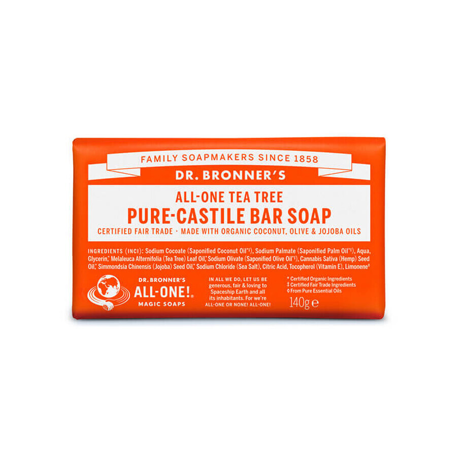 Sapun solid cu arbore de ceai Castilia, 140 g, Dr. Bronner's