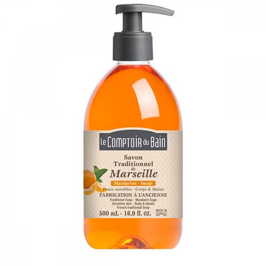 Traditionelle Marseiller Seife mit Mandarinen- und Salbeiduft, 500 ml, Le Comptoir du Bain