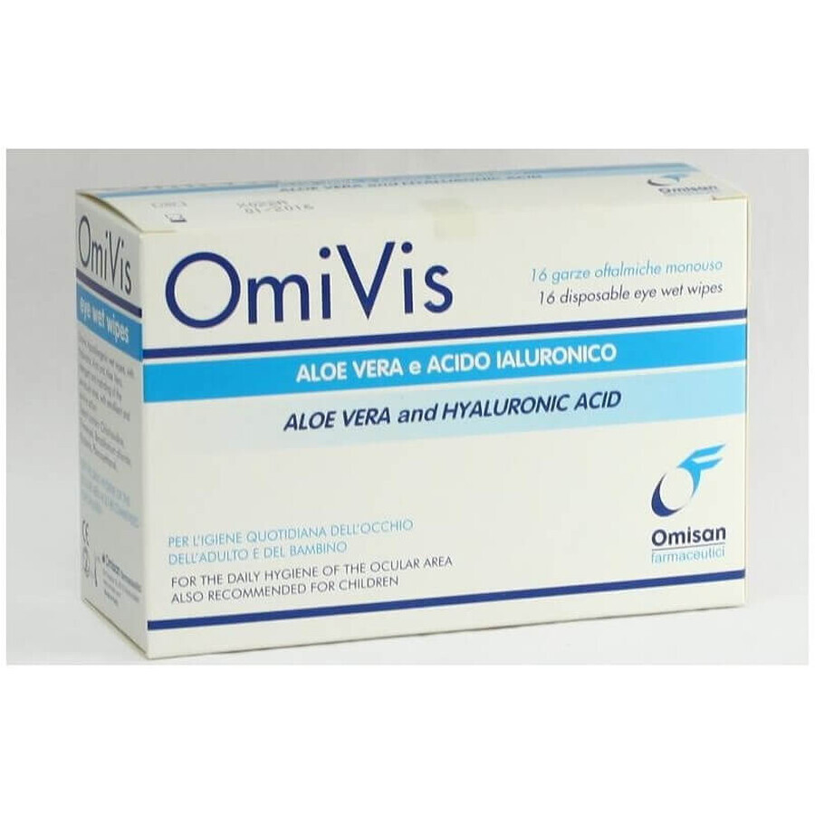 OmiVis sterile eye wipes for periocular hygiene with aloe vera and hyaluronic acid, 20 pieces, Omisan Farmaceutici