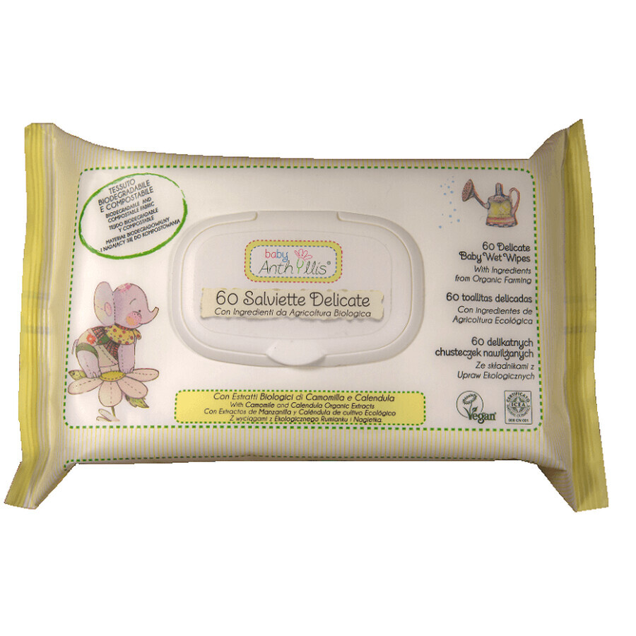 Feuchttücher mit Kamille und Ringelblumenextrakt Eco Bio, 60 Stück, Baby Anthyllis