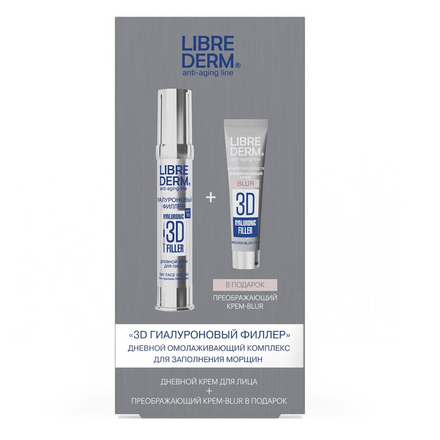 Set 3D Filler cu Acid Hialuronic Cremă de zi pentru față 30 ml + Cremă Blur 15 ml, Libre Derm