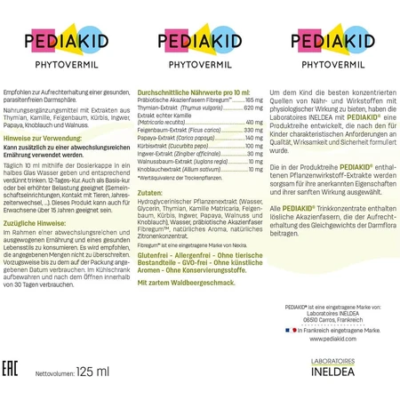 Phytovermil Sirup gegen Darmparasiten, Ineldea, 125 ml, Pediakid 