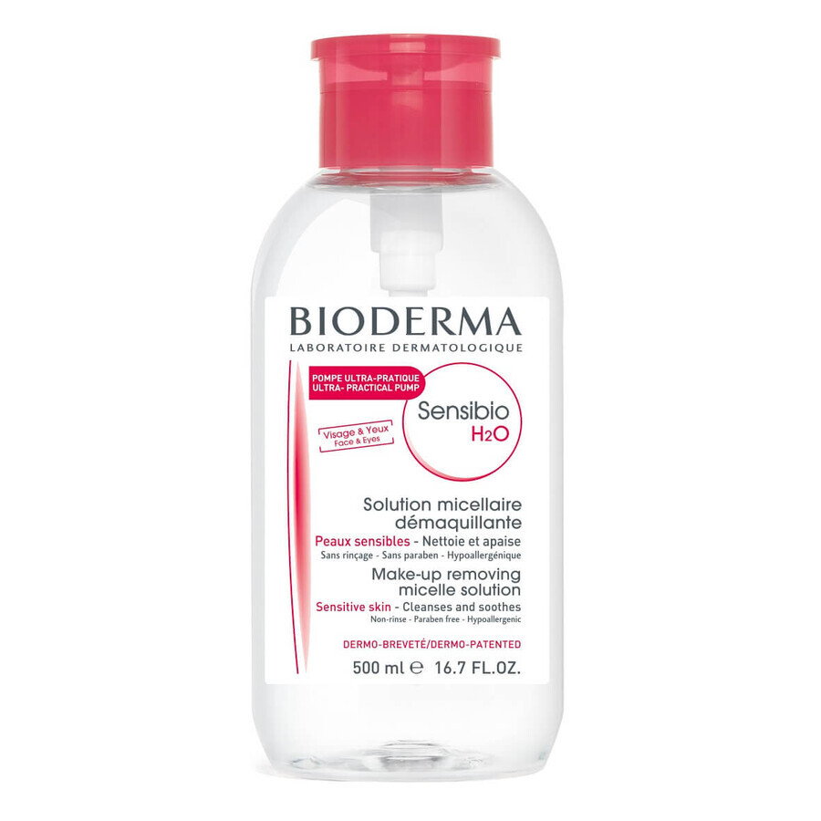 Soluție micelară Sensibio H2O cu pompă, 500 ml, Bioderma