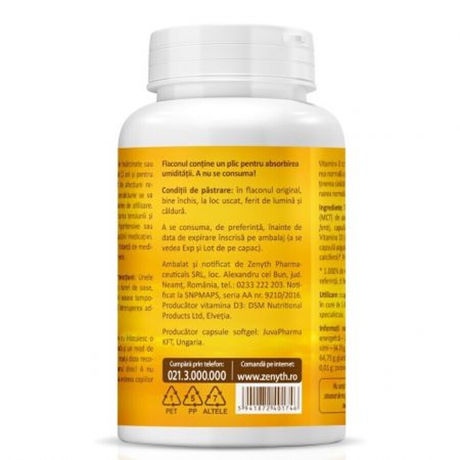 Super Vitamin D3 mit Kokosnussöl 2000IU, 120 Kapseln, Zenyth