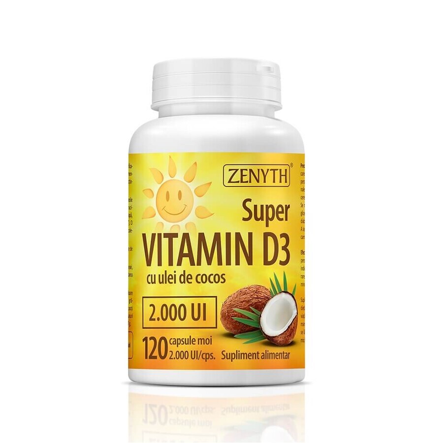 Super Vitamin D3 mit Kokosnussöl 2000IU, 120 Kapseln, Zenyth