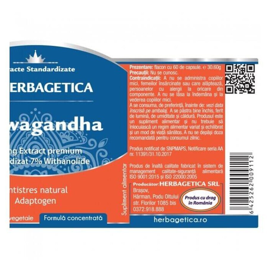 Ashwagandha, 60 capsules, Herbagetica