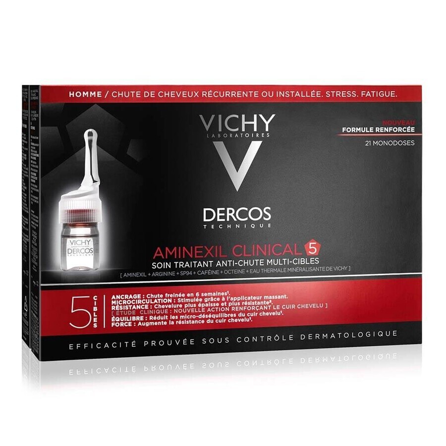 Vichy Aminexil traitement de la chute des cheveux pour hommes Dercos Clinical 5, 21 flacons x 6 ml