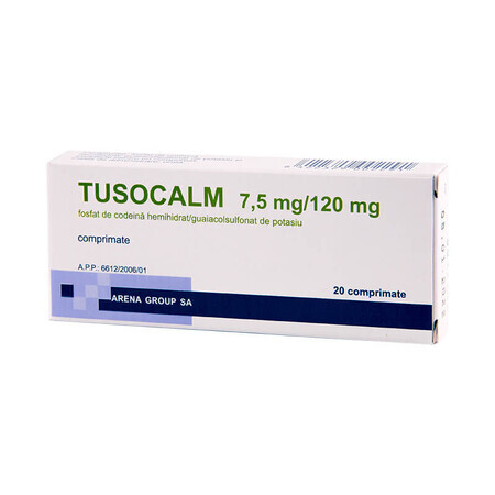 Tusocalm 7,5 mg/120 mg, 20 comprimate, Arena Group