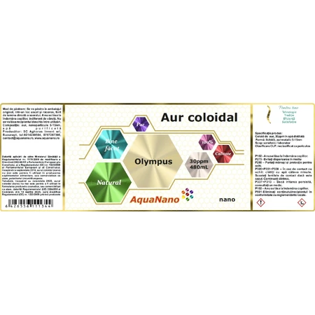 Aur coloidal 30ppm AquaNano Olimpus, 480 ml, Sc Aghoras Ivent