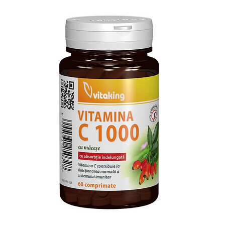 Vitamina C 1000 mg cu maceșe, 60 comprimate cu absorbtie lenta, VitaKing