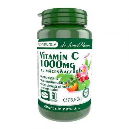 Vitamin C 1000mg mit Muskatblüte und Acerola mit Himbeere, 60 Tabletten, Pro Natura