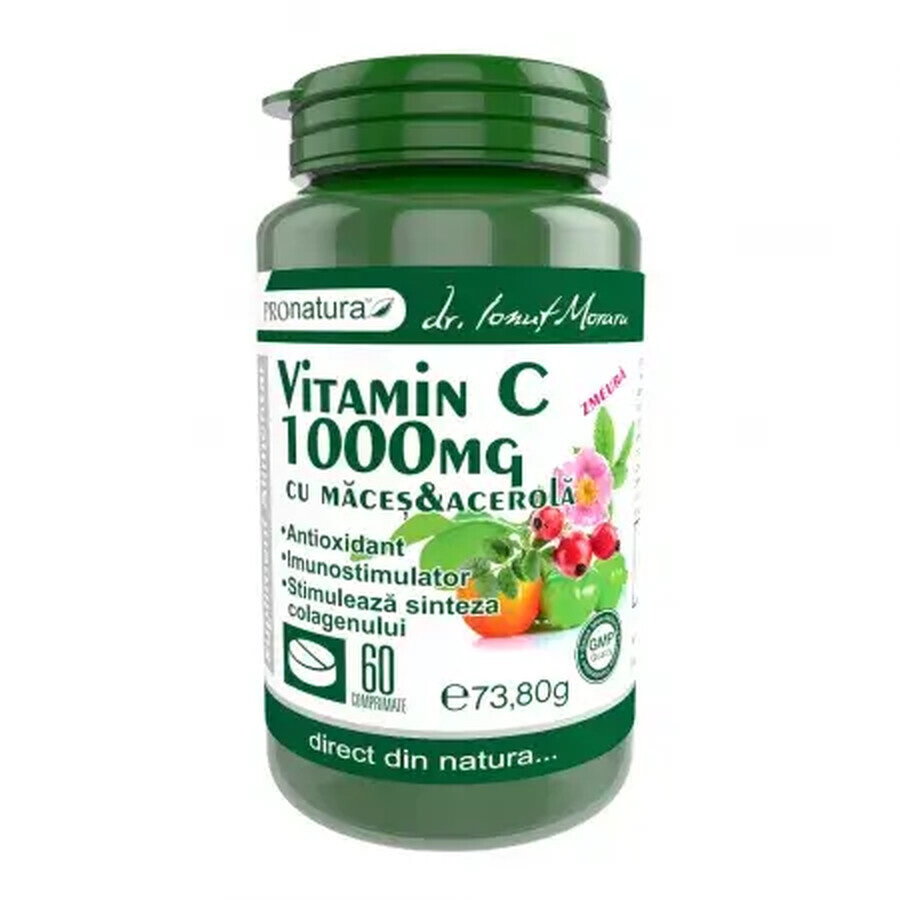 Vitamin C 1000mg mit Muskatblüte und Acerola mit Himbeere, 60 Tabletten, Pro Natura