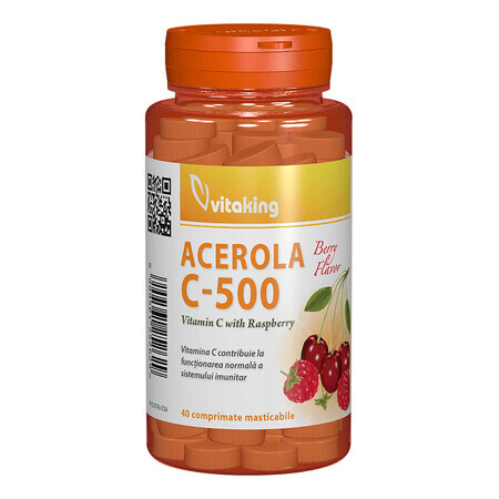 Vitamina C 500 mg al gusto di acerola e lampone, 40 compresse masticabili, Vitaking