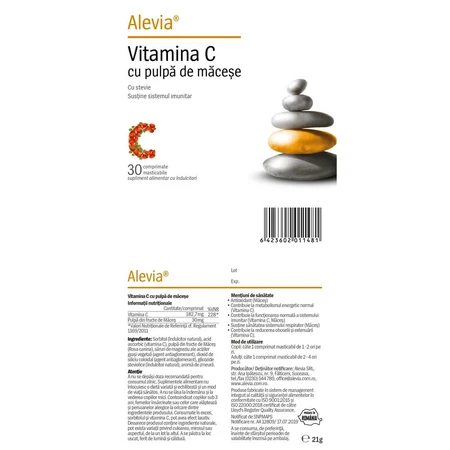 Vitamin C with macese pulp and stevia, 30 tablets, Alevia
