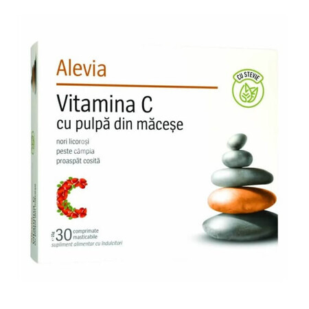 Vitamina C cu pulpa de macese si stevie, 30 comprimate, Alevia