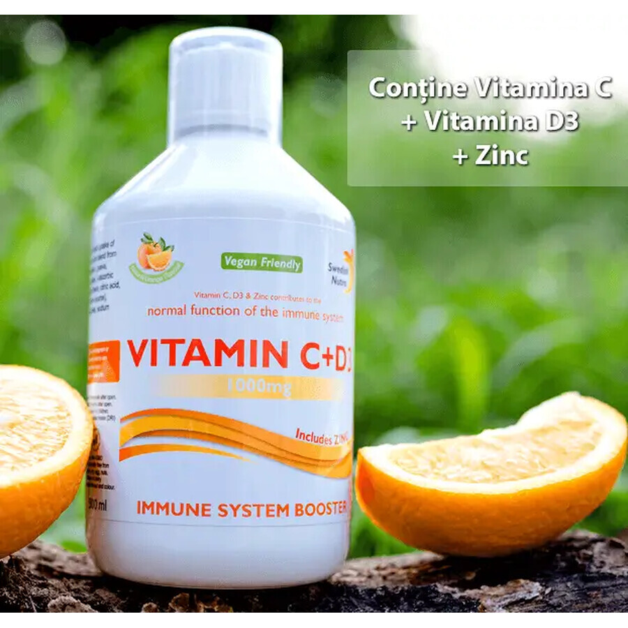 Vitamin C Flüssig 1000 Mg + Vitamin D3 + Zink, 500ml, Swedish Nutra