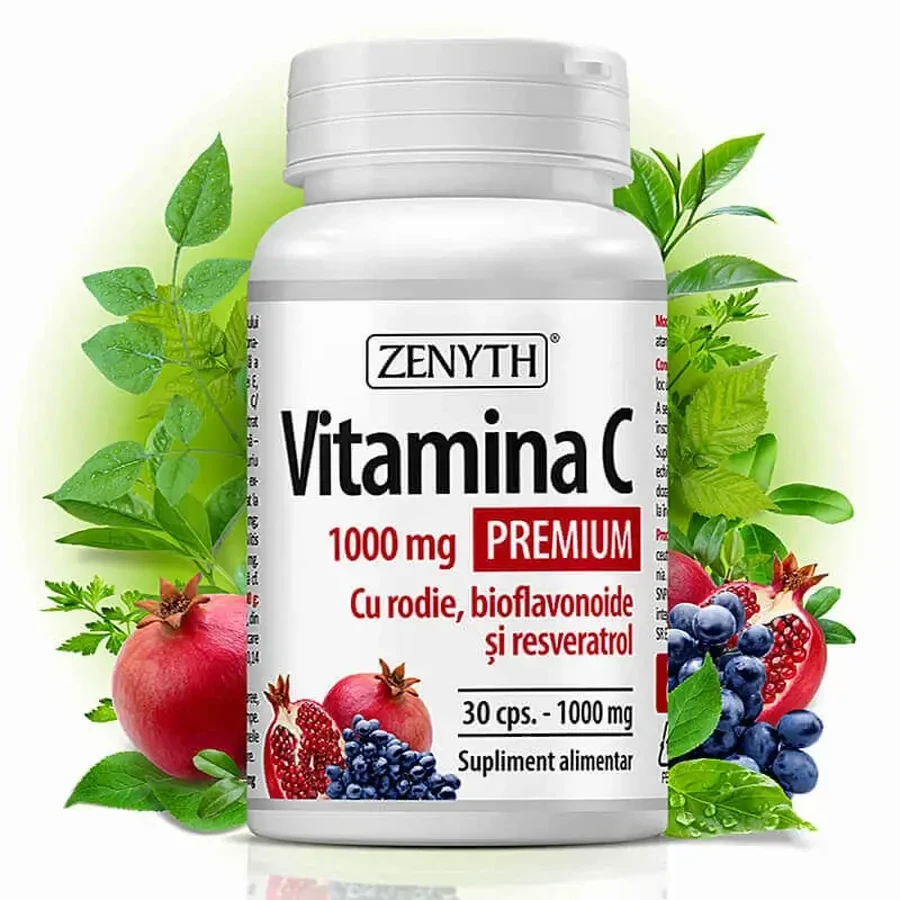 Premium Vitamine C met granaatappel, bioflavonoïden en resveratrol 1000 mg, 30 capsules, Zenyth