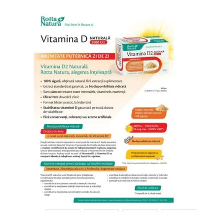 Natürliches Vitamin D2 2000 IU, 30 Kapseln, Rotta Natura